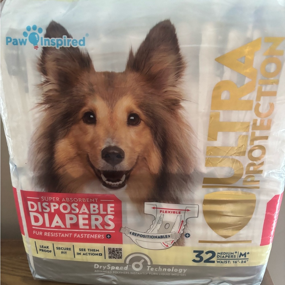 New Disposable Female Dog Diapers Ultra Protection 32 Pack Sz M 16-24” Waist